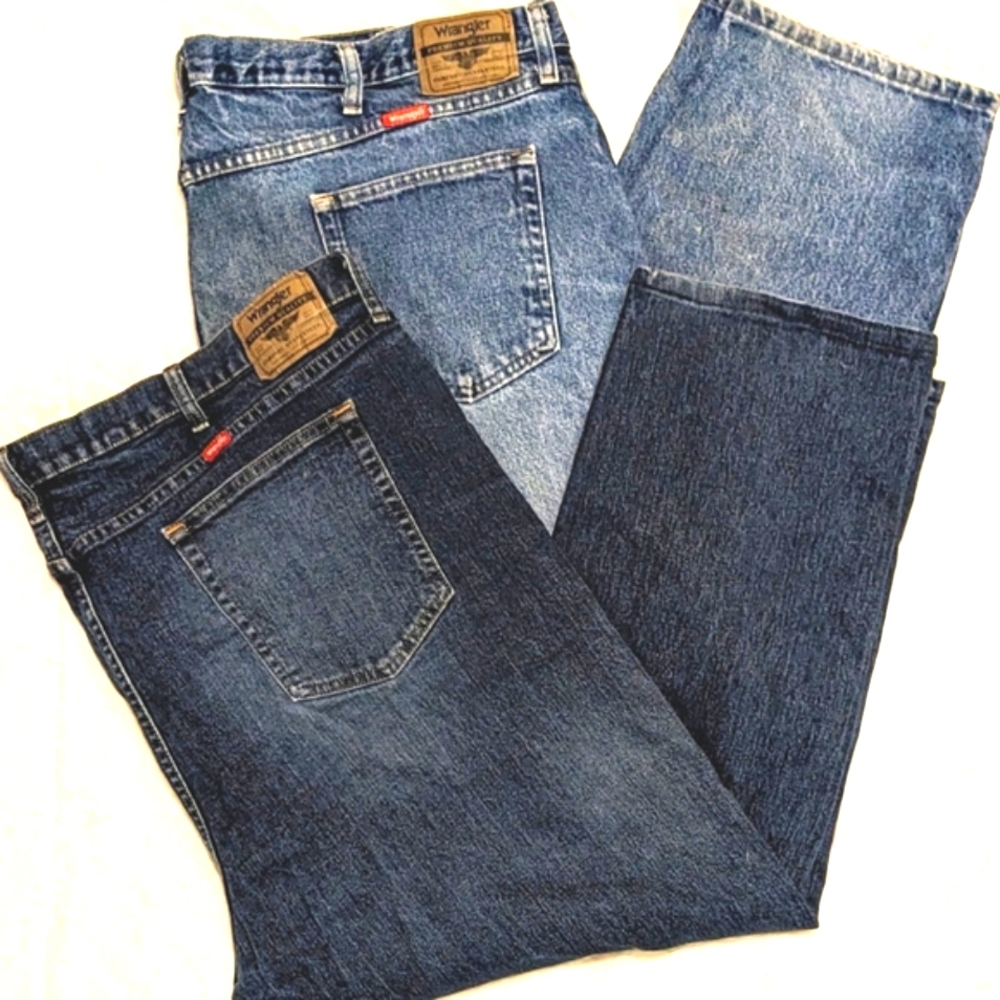 2 Pr Lot Wrangler Blue Denim Jeans Regular Fit 48W 29L Big Men's Work Pants